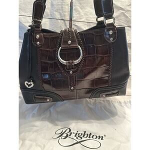Brighton Satchel Handbag ,Black Brown Leather With Dust Bag, NWT